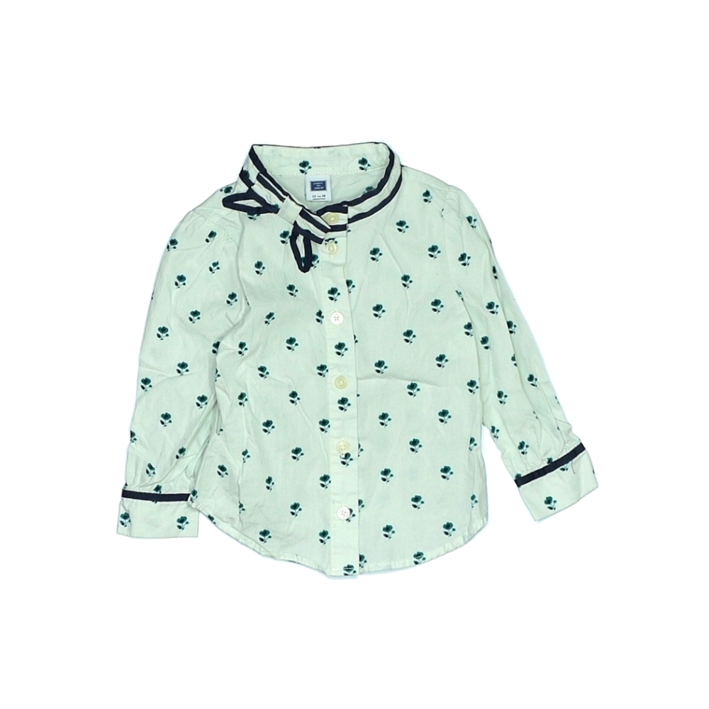Janie and Jack Size 12-18 mo Long Sleeve Button-Down Shirt Navy Floral Pattern